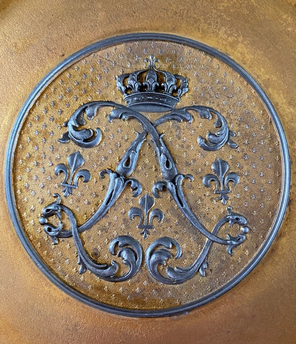 Jules Brateau. Rare Pewter Dish. Monogram Of Louis XV, Fleur-de-lys And Royal Crown.-photo-5