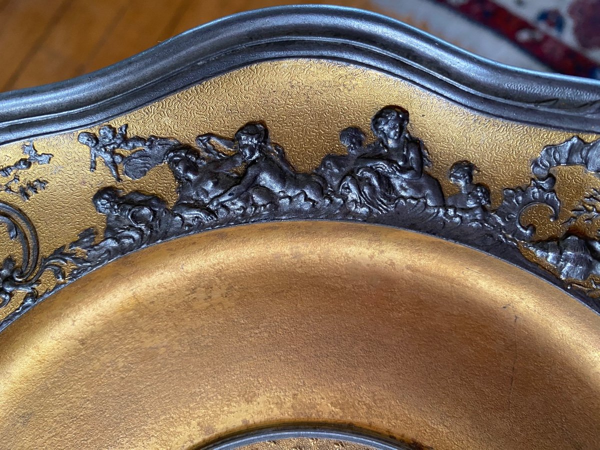 Jules Brateau. Rare Pewter Dish. Monogram Of Louis XV, Fleur-de-lys And Royal Crown.-photo-6