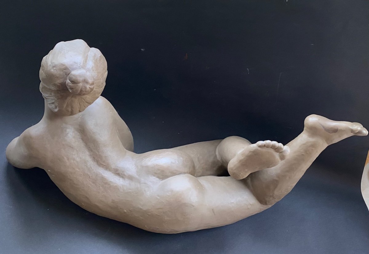 “lying Female Nude”. Sandstone Sculpture. Lladro Factory. Nao. Mid XXth.-photo-3