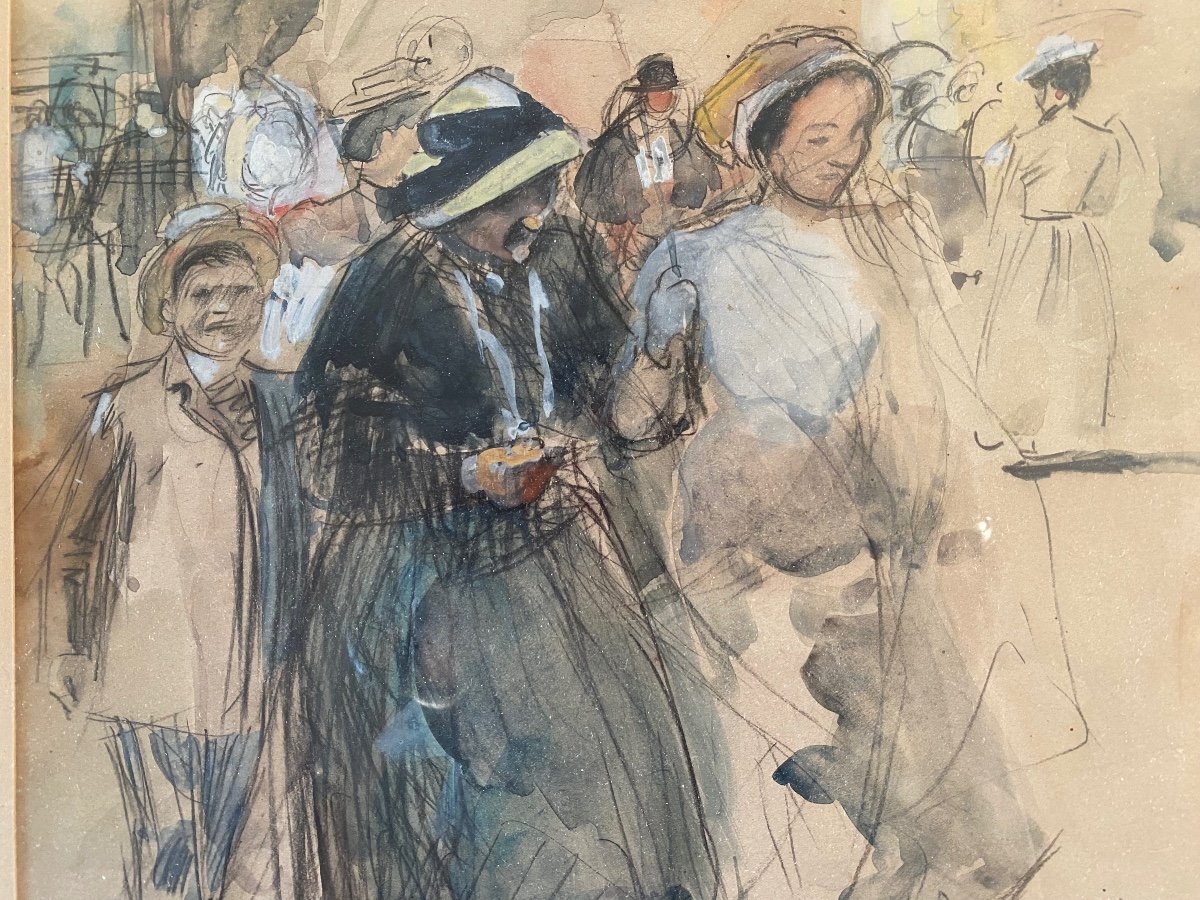 " The Outing From Mass". Watercolor. Gaston Maurie. Late 19th / Early 20th Century-photo-3