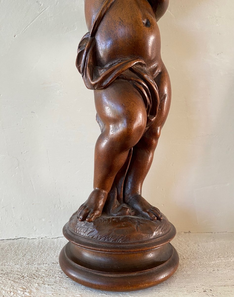 19th Century Wooden Sculpture. Child Carrying An Amphora.-photo-2