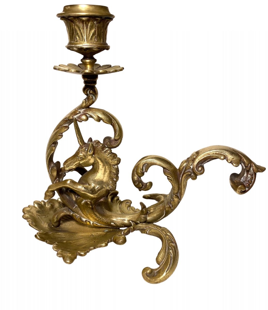 Pair Of 19th Century Bronze Candlesticks. Sea Unicorns And Waves.-photo-2