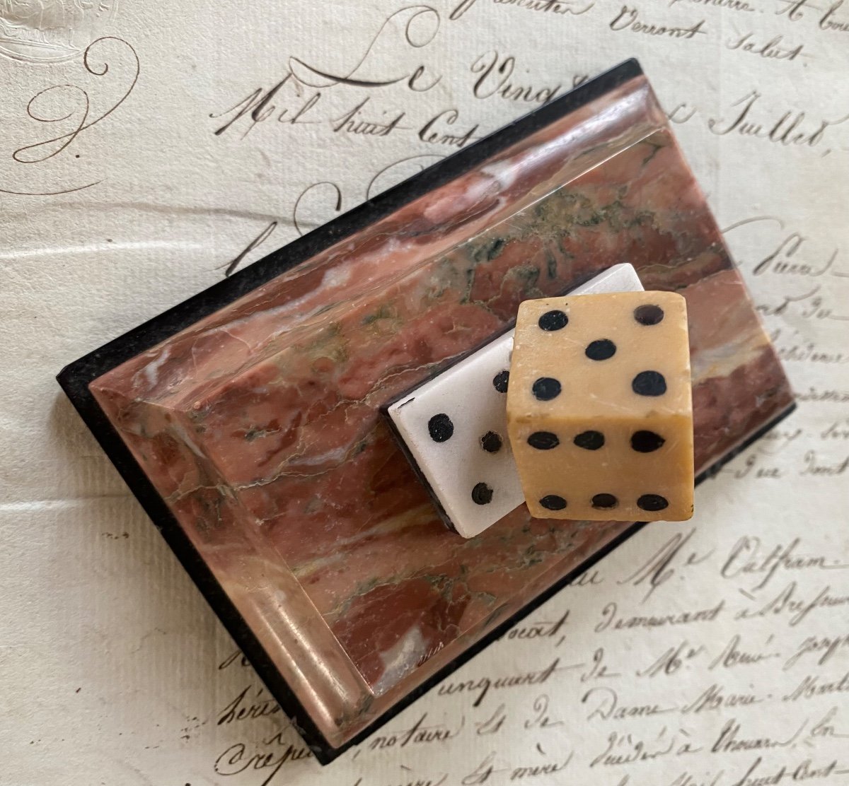 19th Century Marble Paperweight. Domino And Dice. Grand Tour.-photo-2