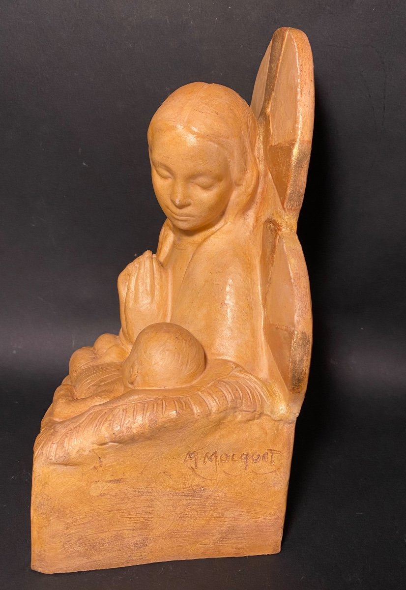 Magdeleine Mocquot.  Madonna And Child”. Original Terracotta Sculpture Mid-20th Century.-photo-4