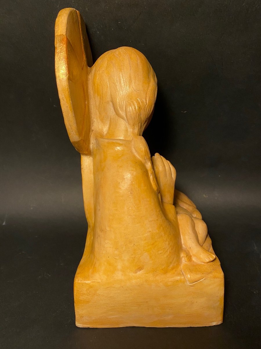 Magdeleine Mocquot.  Madonna And Child”. Original Terracotta Sculpture Mid-20th Century.-photo-3