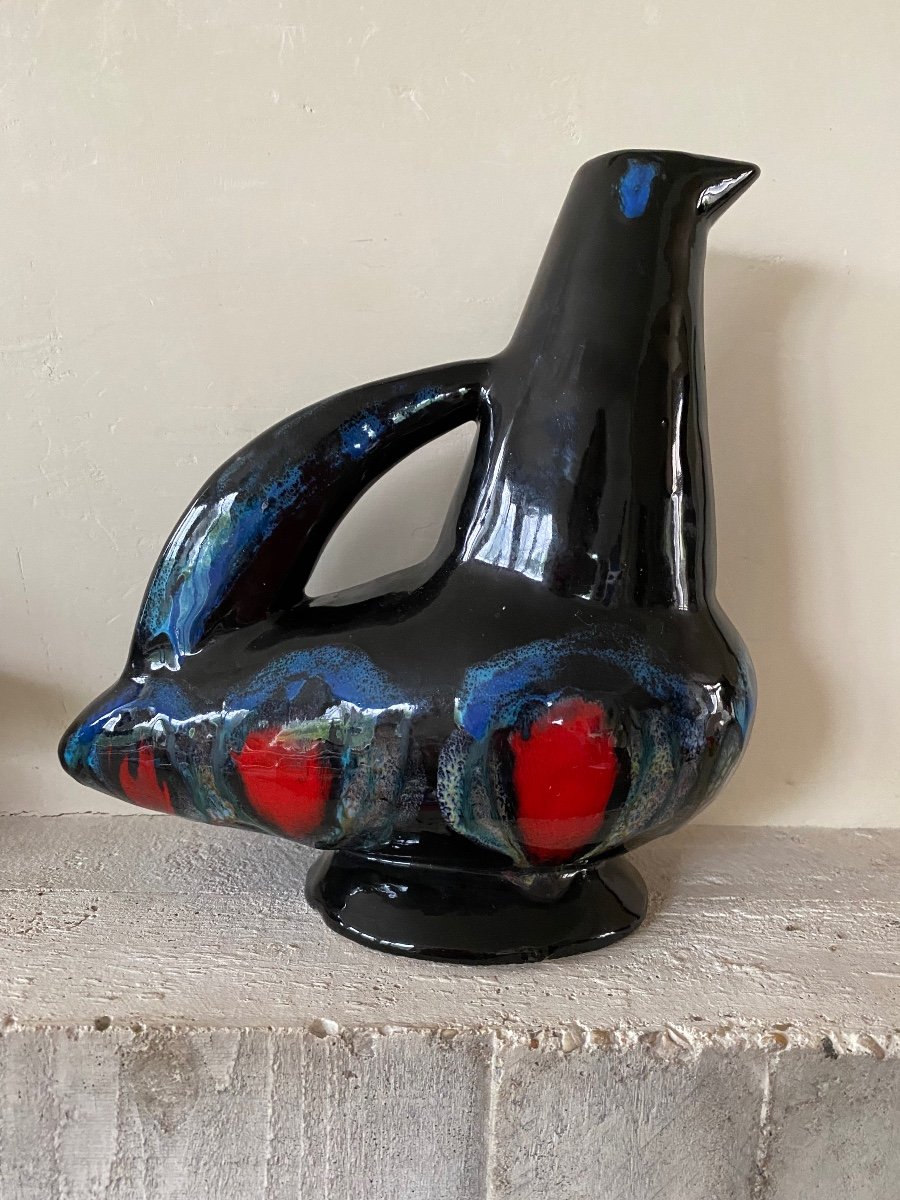 “cocotte” Pitcher In Enamelled Ceramic Mid-20th Century. -photo-2