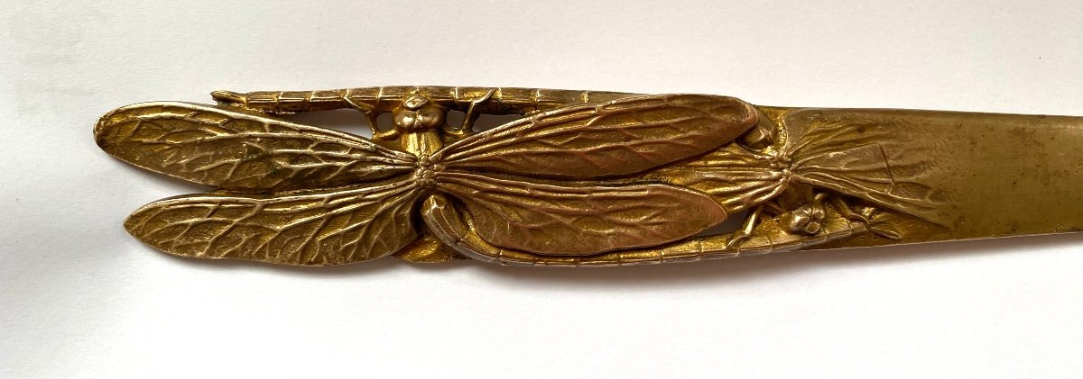 Art Nouveau Bronze Paper Opener. Dragonflies. 