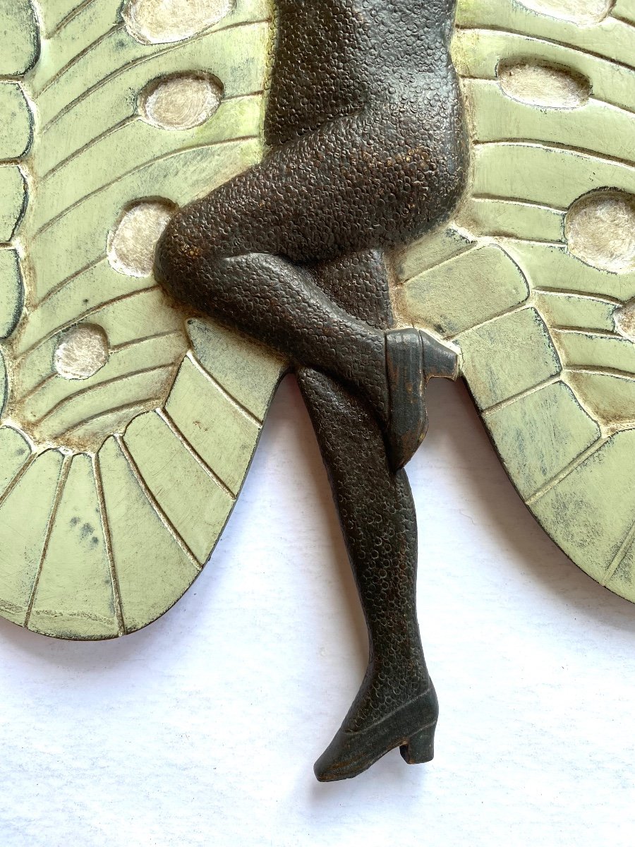 “ Femme Papillon”. Plaque Bas-relief En Bronze Art Déco. France Début XXème.-photo-4