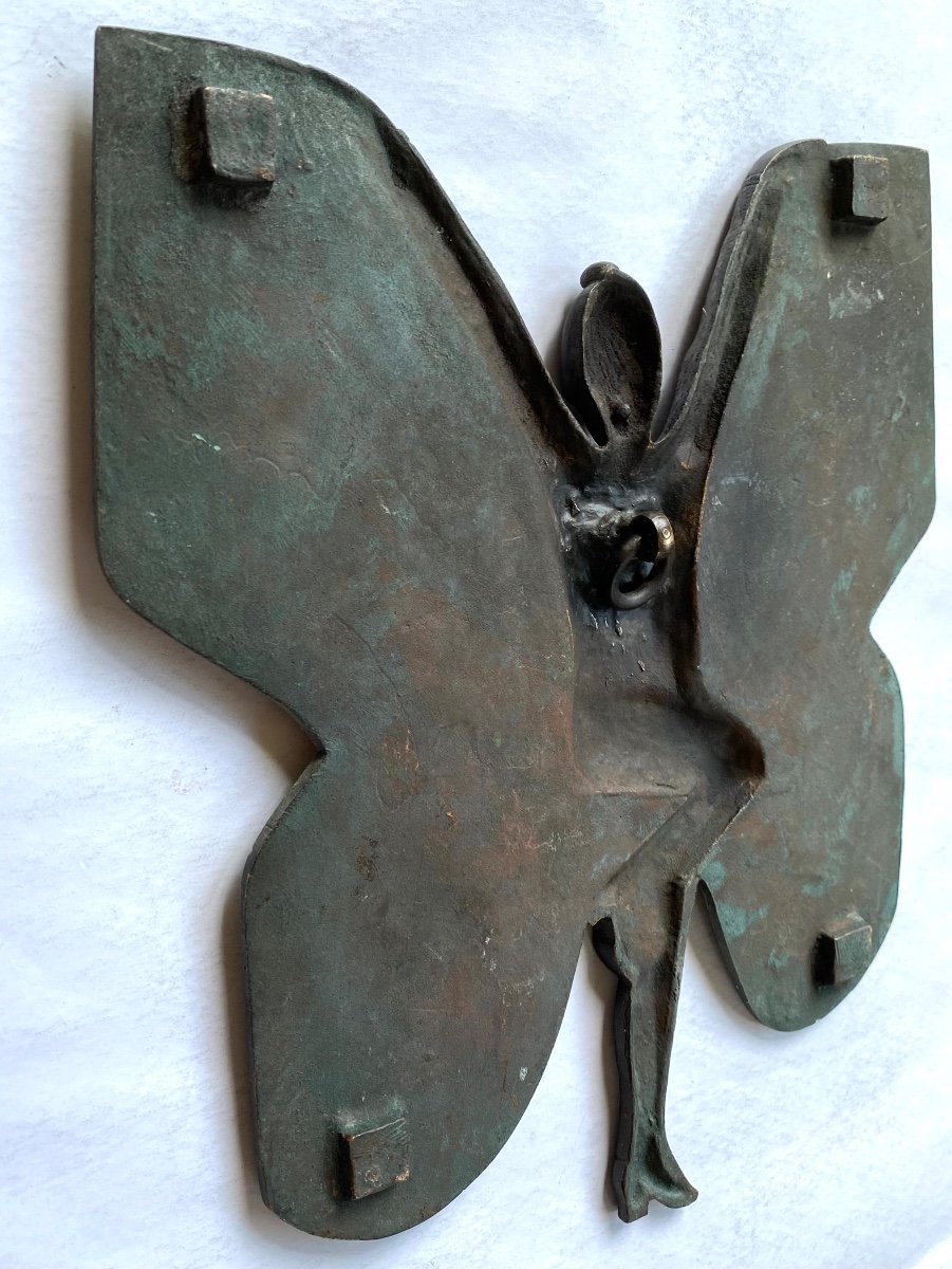 “ Femme Papillon”. Plaque Bas-relief En Bronze Art Déco. France Début XXème.-photo-3