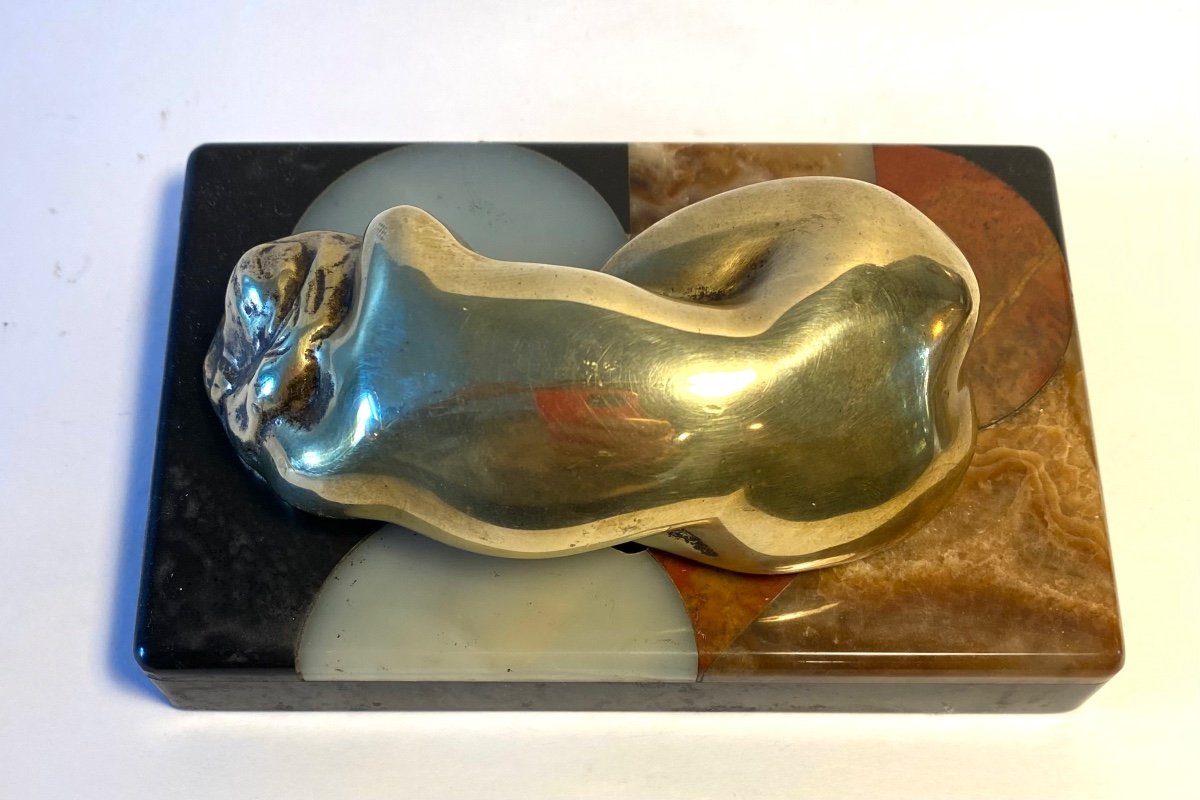 Marie- Jo Bourron. “female Nude”. 20th Century Bronze Paperweight. -photo-1