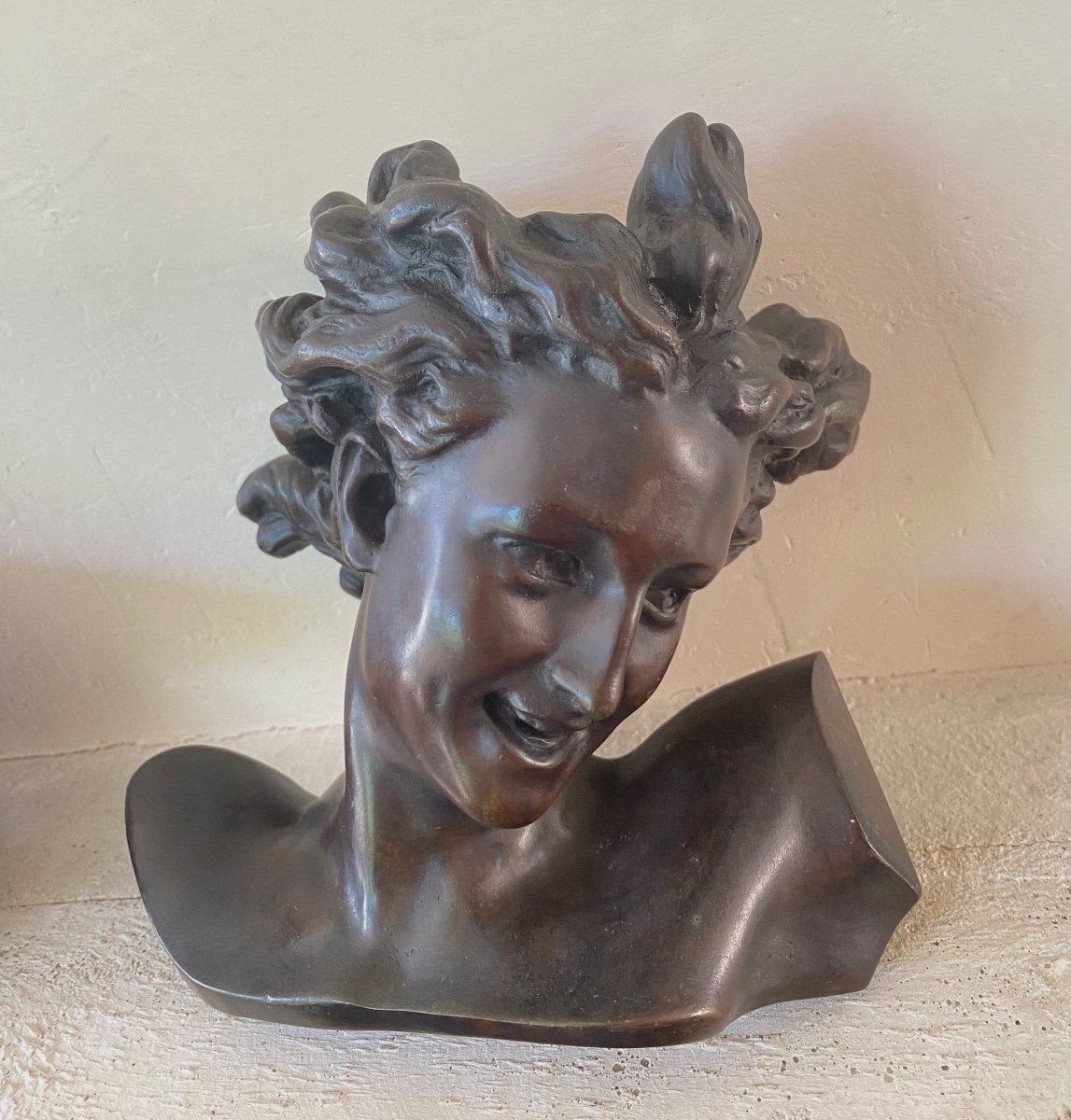 According To Jean-baptiste Carpeaux. Bust Of The Dancing Genius. Bronze. Louvre Museum Edition.-photo-3