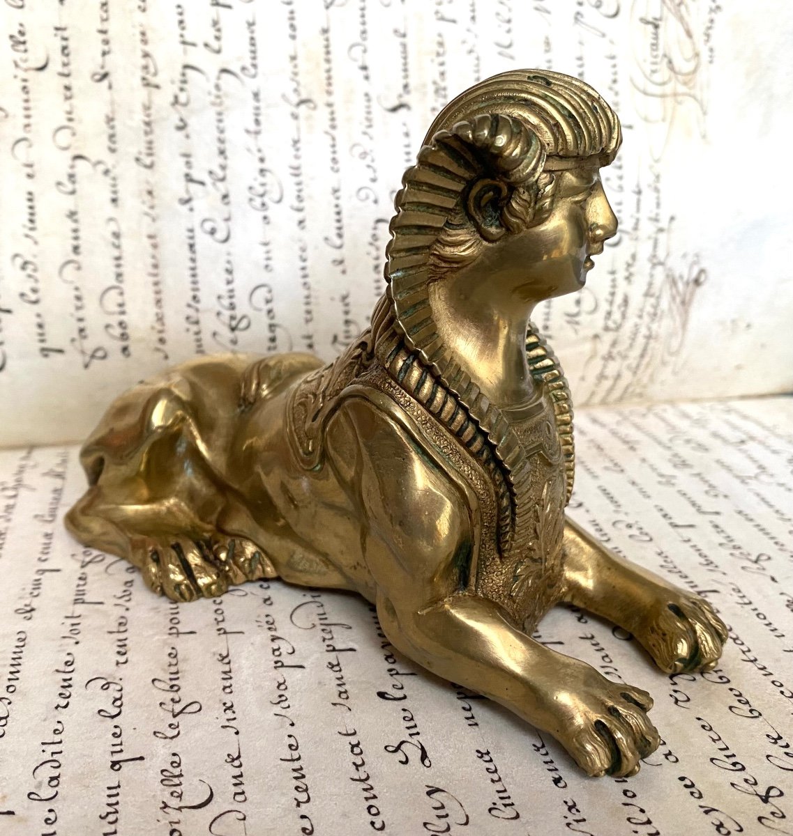 Sphinx En Bronze XIXème. Egyptomania. Presse-papiers.-photo-3