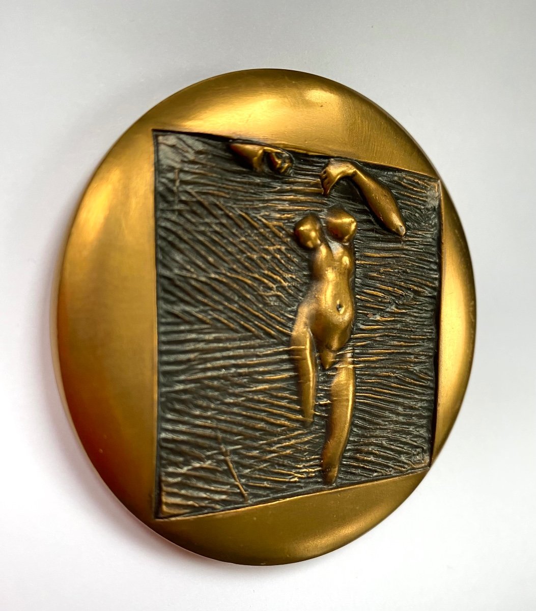 “ondine”. Biface Medal / Paperweight In Bronze. 20th Century. -photo-3