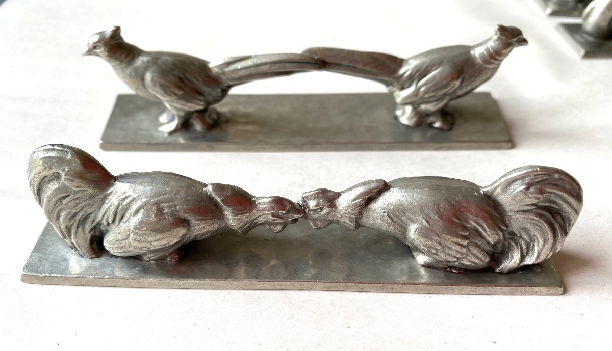 Suite Of Twelve Knife Holders. Animal Decor. Twelve Different Animals. Art Deco Pewter. -photo-4