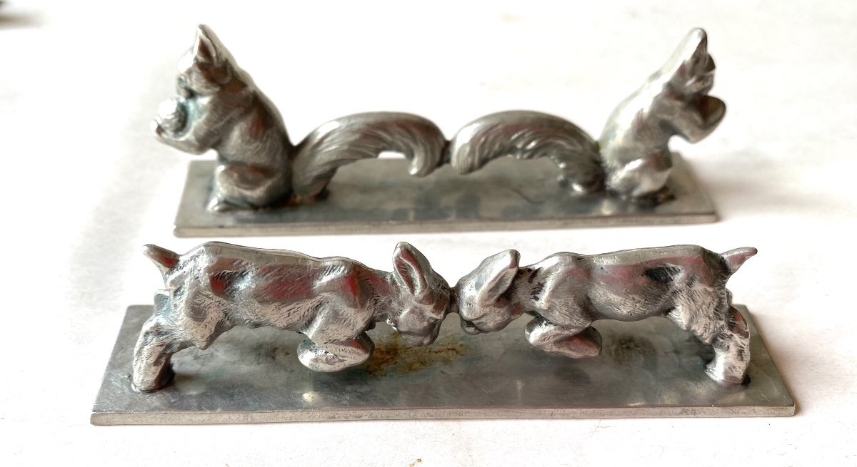 Suite Of Twelve Knife Holders. Animal Decor. Twelve Different Animals. Art Deco Pewter. -photo-1