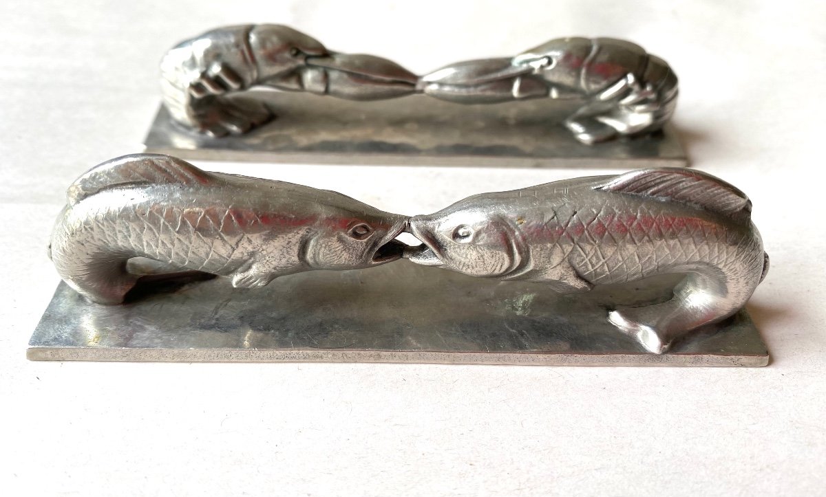 Suite Of Twelve Knife Holders. Animal Decor. Twelve Different Animals. Art Deco Pewter. -photo-2