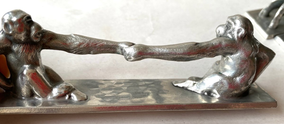 Suite Of Twelve Knife Holders. Animal Decor. Twelve Different Animals. Art Deco Pewter. -photo-5