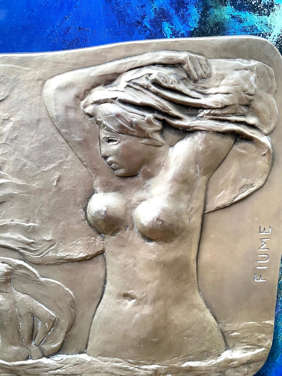 Salvatore Fiume. “  Bathers”. Bas-relief In Silver. Italy Mid 20th Century. -photo-2