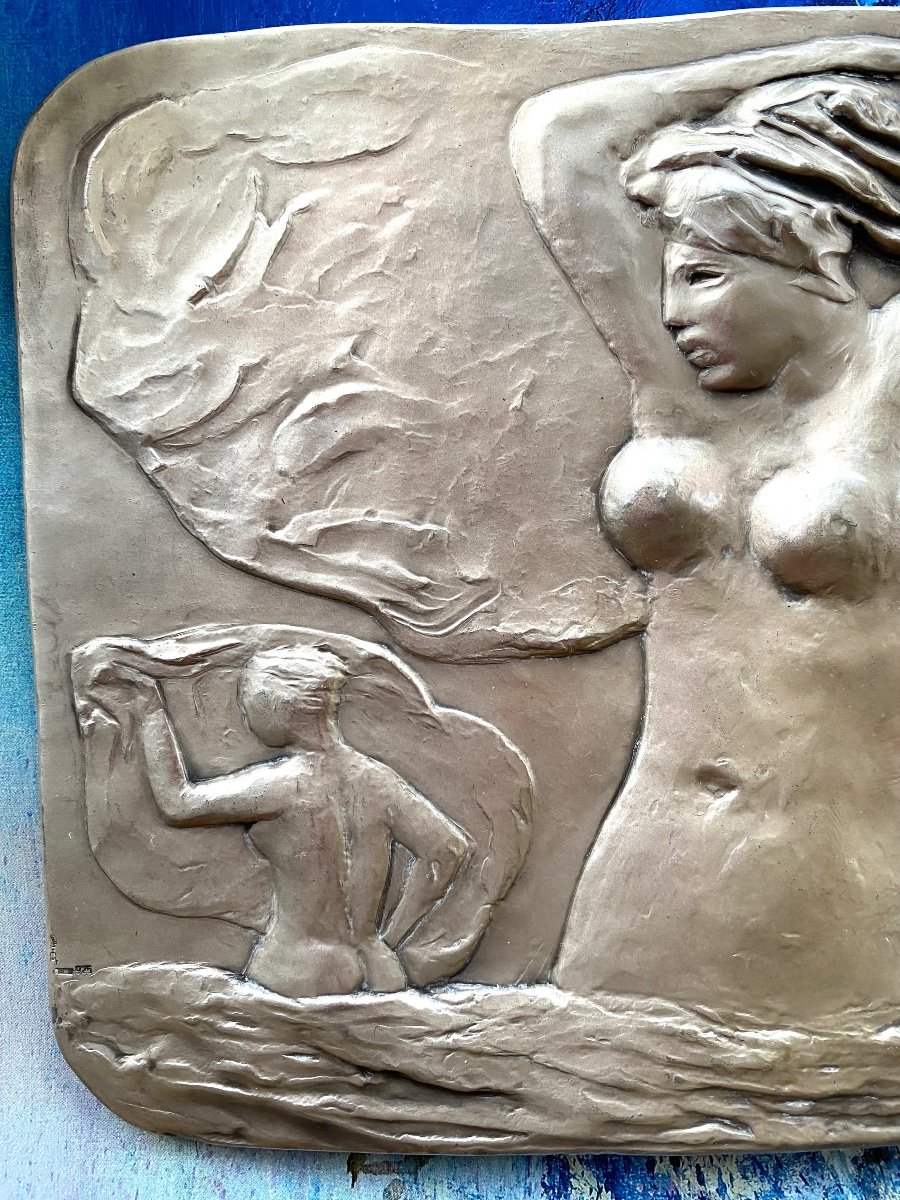 Salvatore Fiume. “  Bathers”. Bas-relief In Silver. Italy Mid 20th Century. -photo-3