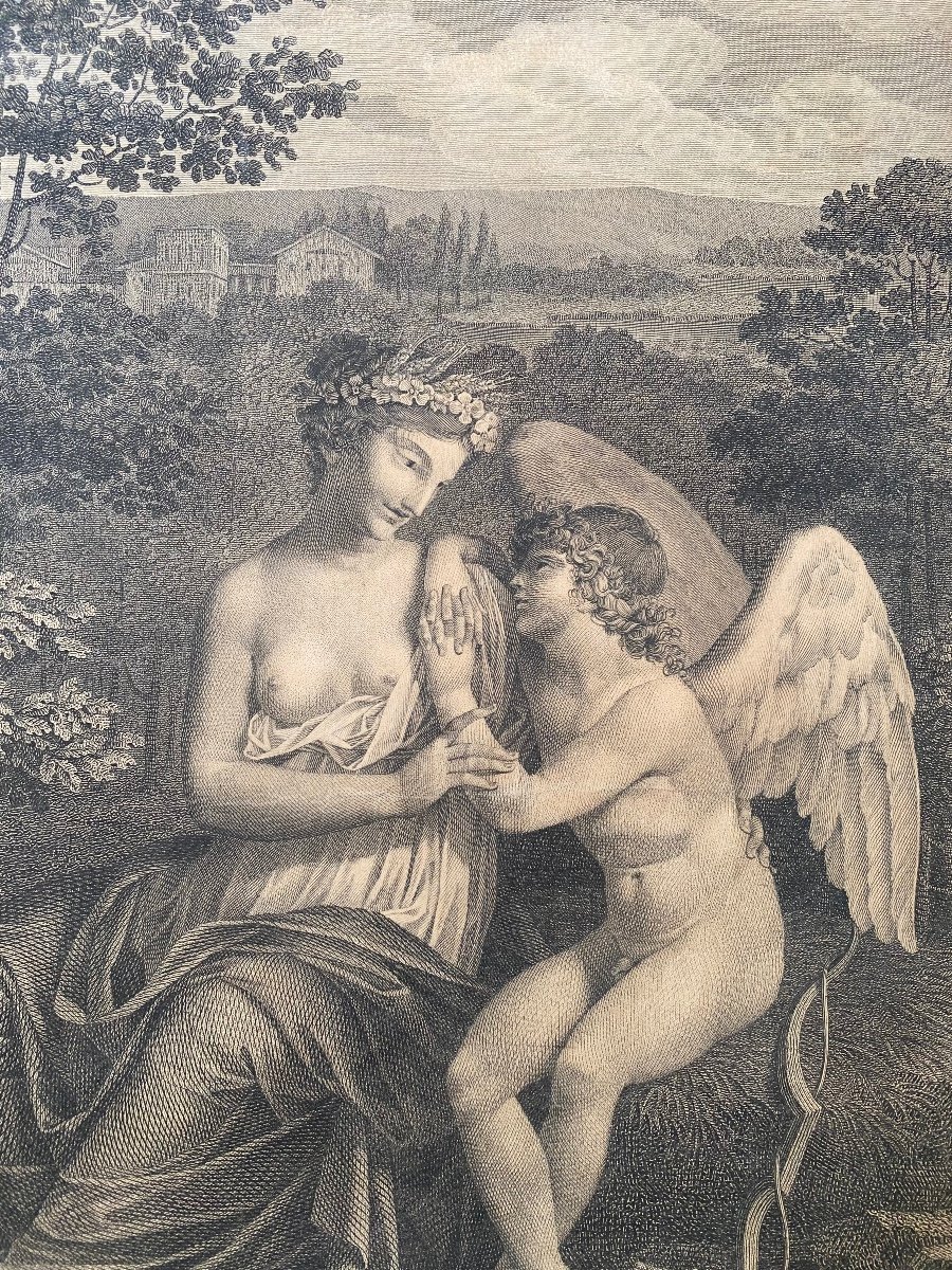 Anatole Devosge. “ Hecate Consoling Eros”. 18th Century Engraving. 1796.-photo-3