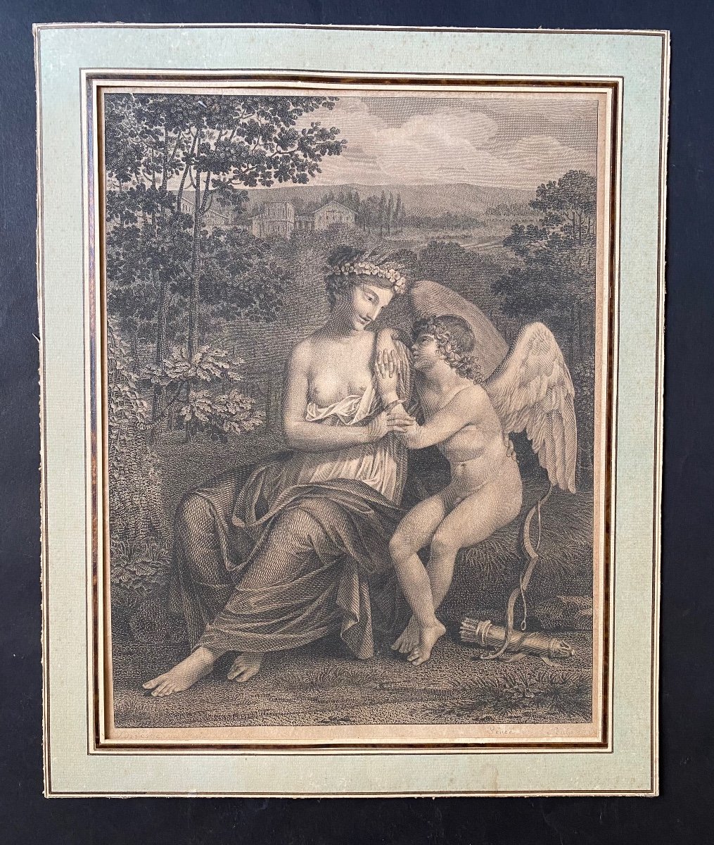 Anatole Devosge. “ Hecate Consoling Eros”. 18th Century Engraving. 1796.-photo-4