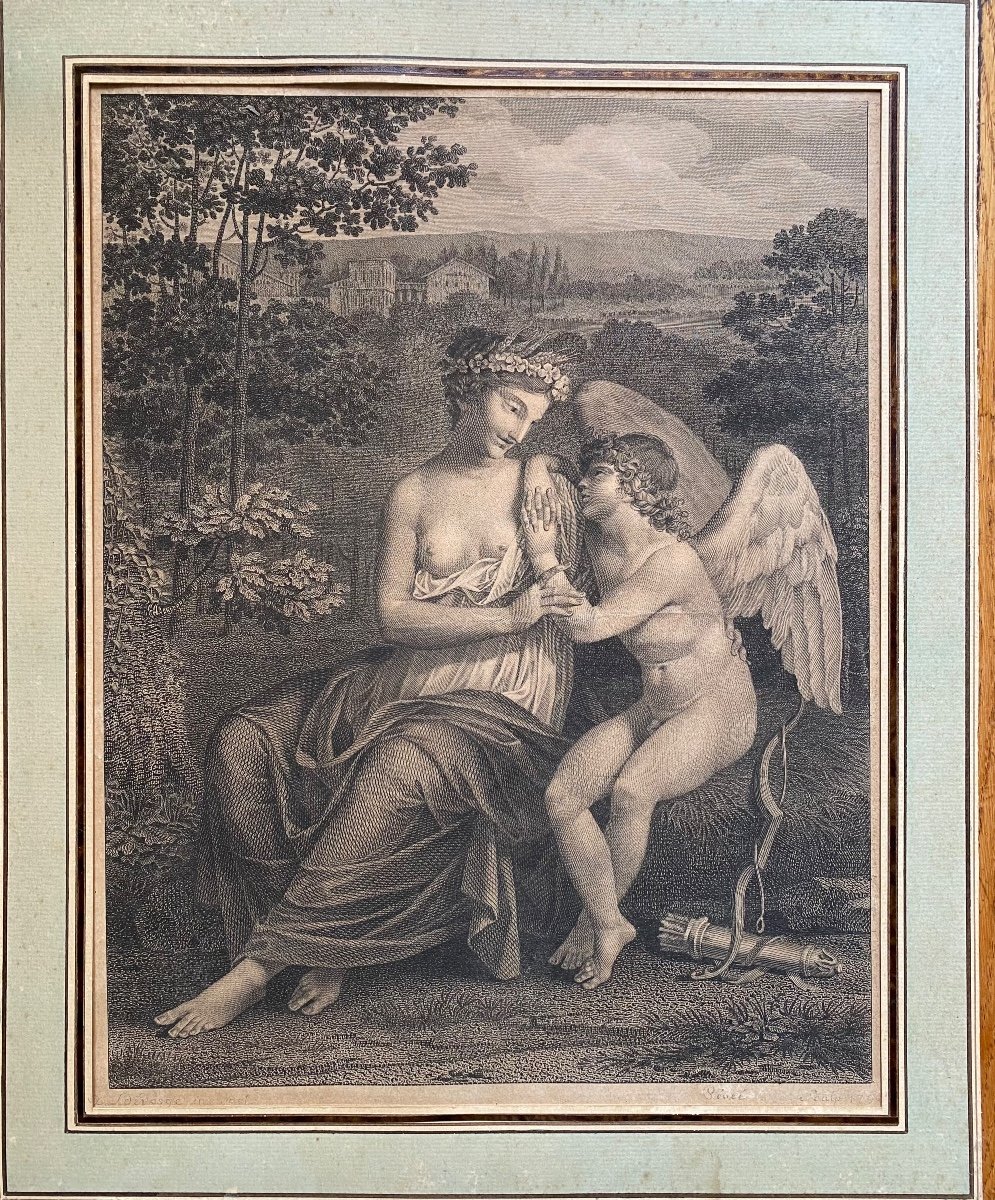 Anatole Devosge. “ Hecate Consoling Eros”. 18th Century Engraving. 1796.