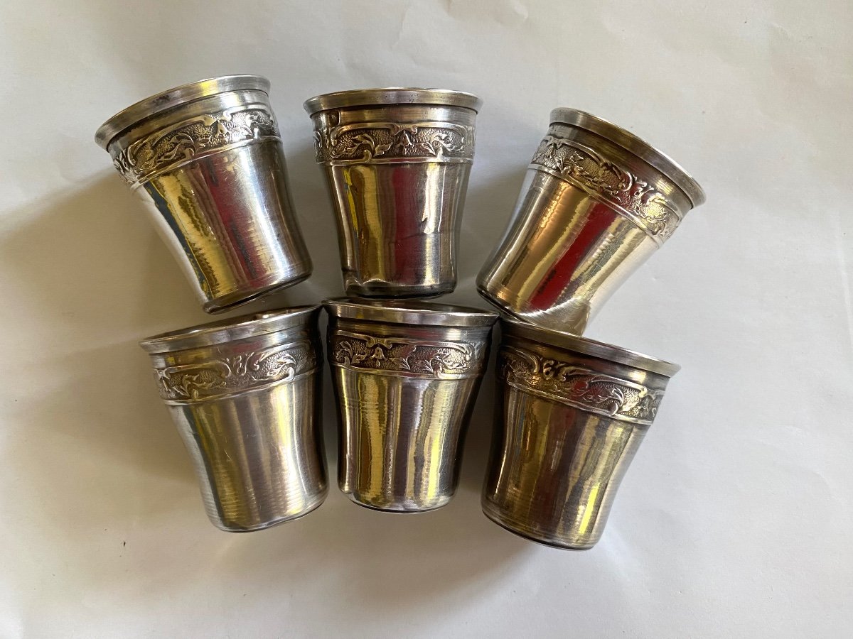 Set Of 11 Silver Liqueur Or Vodka Cups. France Early 20th Century.  -photo-6