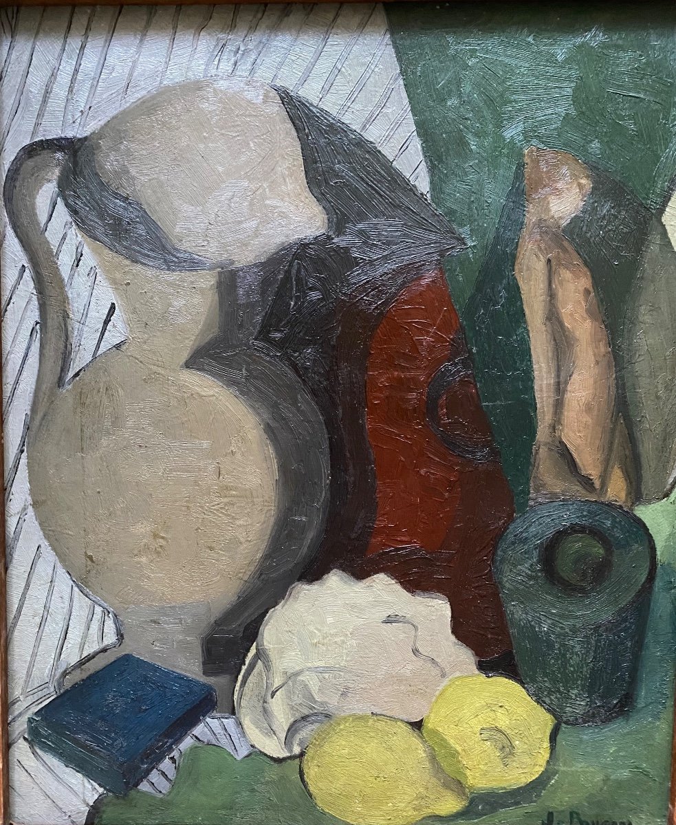 J. Brugada. «Nature Morte Post-Cubiste ». Huile Sur Carton Encadrée . 1948-photo-2