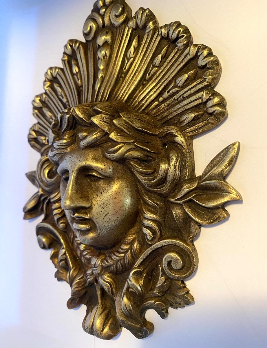 Apollo Mask. Applique Bronze. France 19th Century. -photo-4