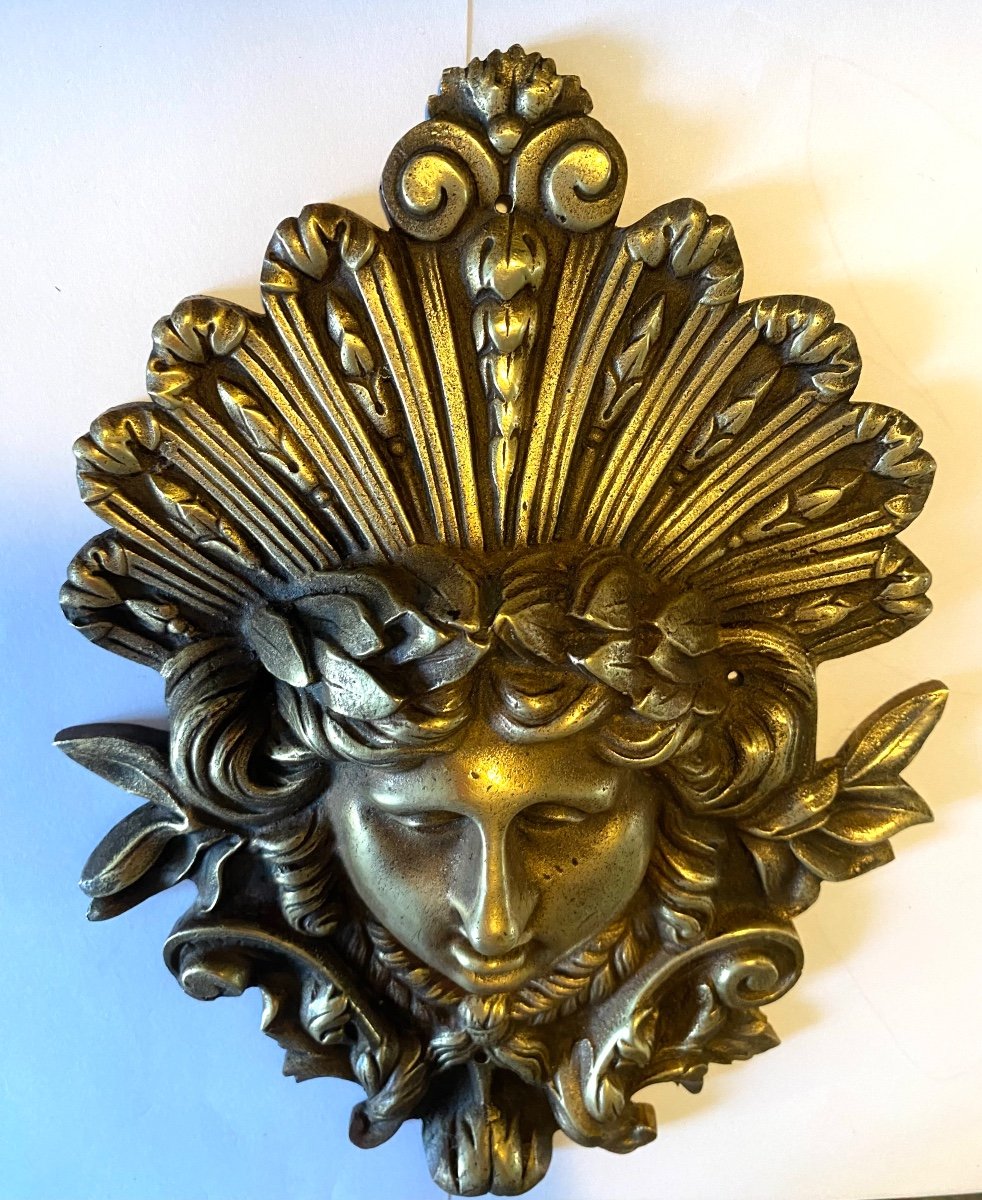 Apollo Mask. Applique Bronze. France 19th Century. -photo-1