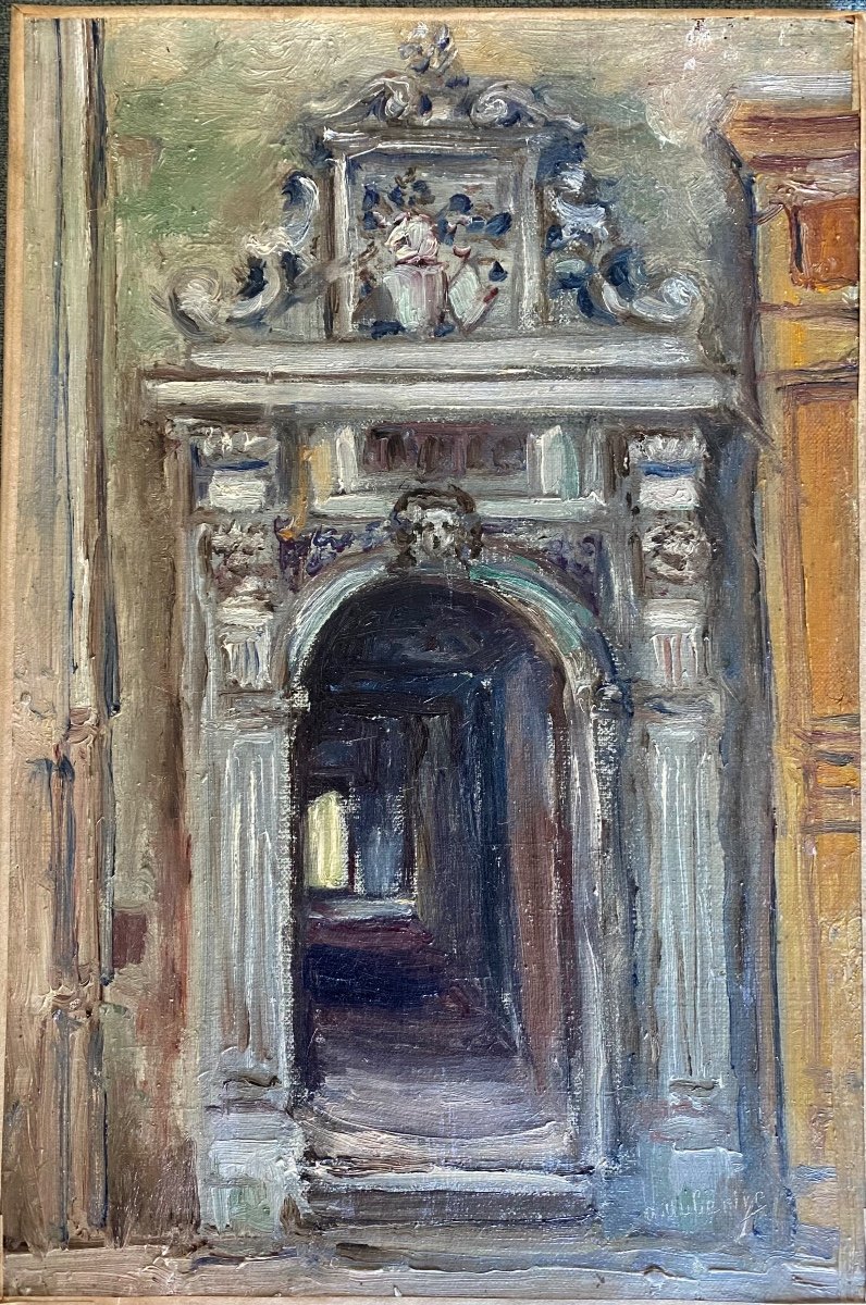 “ Etude D’architecture “. Huile Sur Toile XIXème. A. Auberive