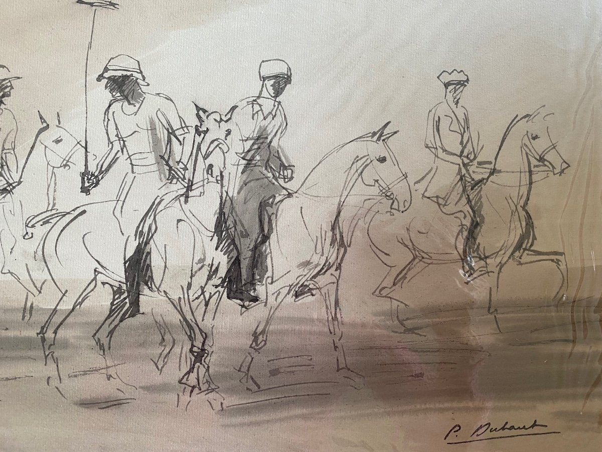 Pierre Olivier Dubaut. “the Polo Players”. Drawing On Paper. Mid-20th Century.-photo-3