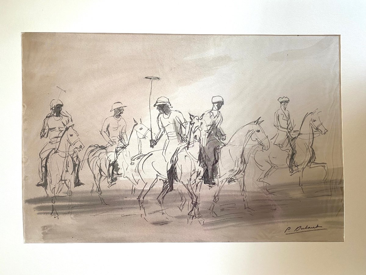 Pierre Olivier Dubaut. “the Polo Players”. Drawing On Paper. Mid-20th Century.