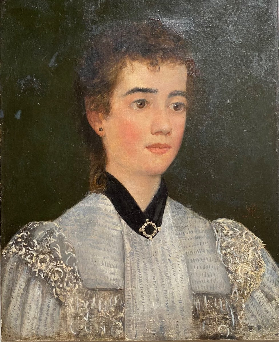 Portrait De Jeune Femme. Huile Sur Toile encadrée . Ecole Française XIXème. -photo-2