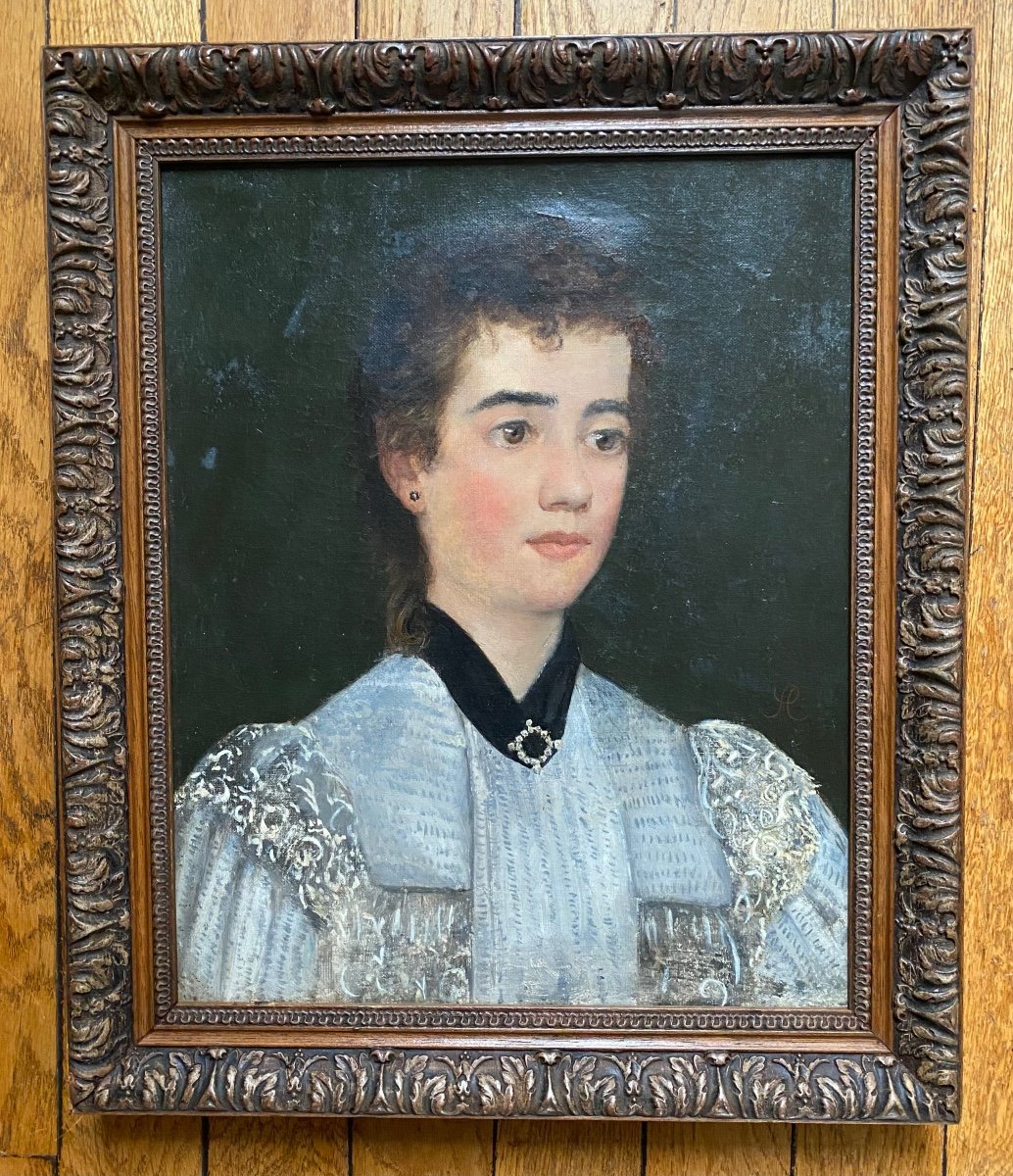 Portrait De Jeune Femme. Huile Sur Toile encadrée . Ecole Française XIXème. 