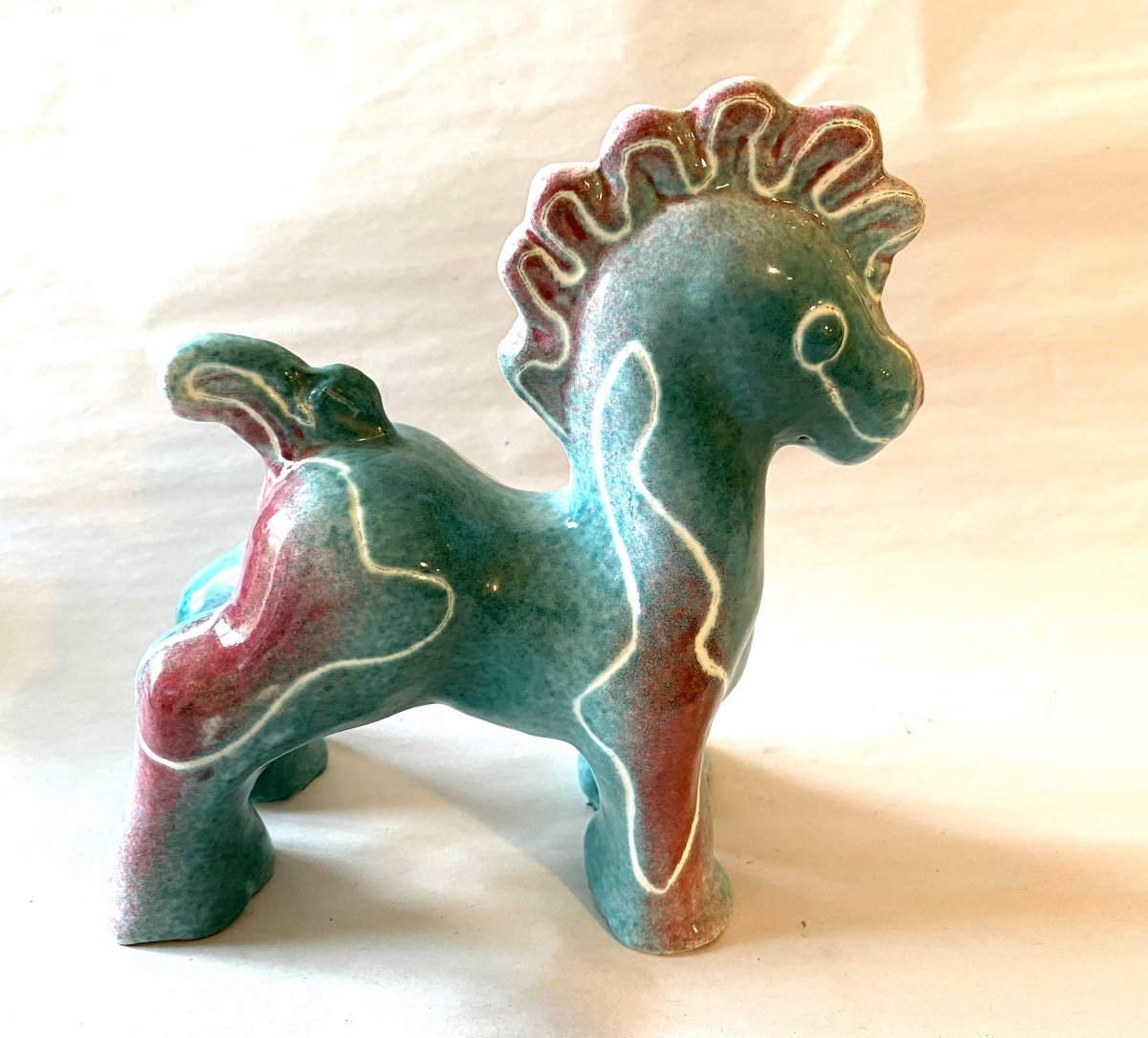 Small Stylized Horse / Pony In Glazed Ceramic. France. 1950s. -photo-2