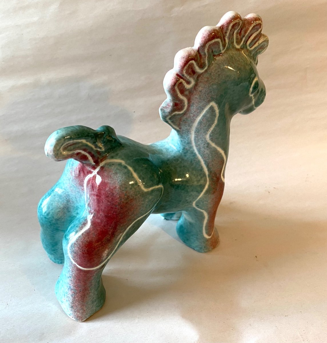 Small Stylized Horse / Pony In Glazed Ceramic. France. 1950s. -photo-3