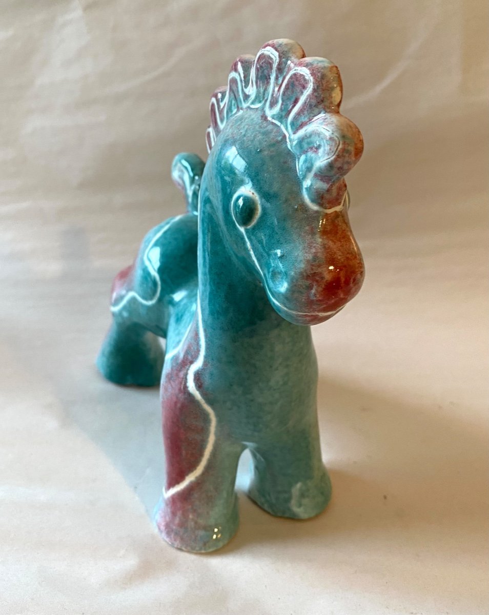 Small Stylized Horse / Pony In Glazed Ceramic. France. 1950s. -photo-4