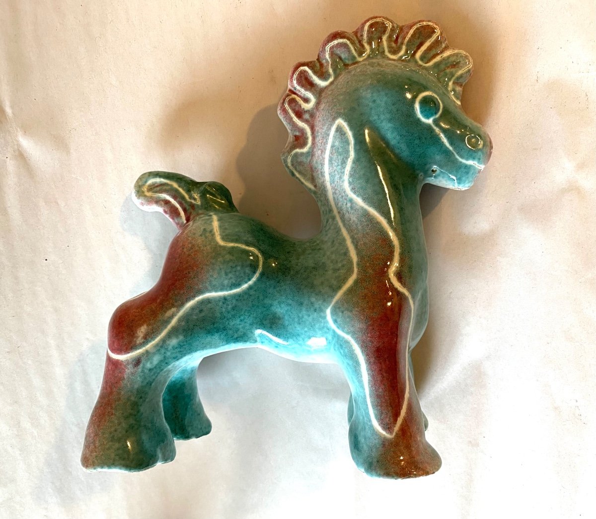 Small Stylized Horse / Pony In Glazed Ceramic. France. 1950s. -photo-1