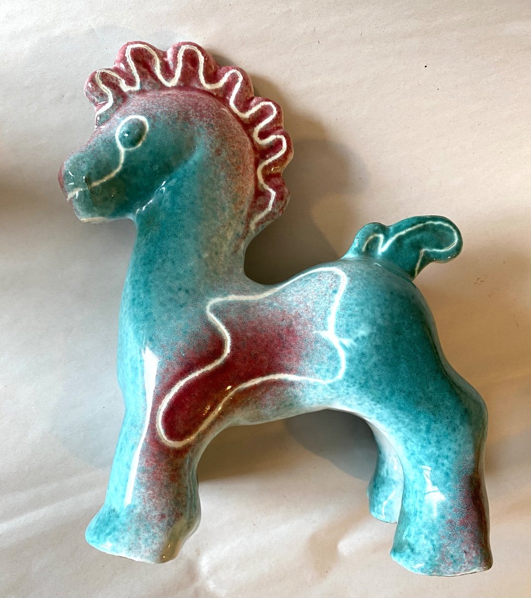 Small Stylized Horse / Pony In Glazed Ceramic. France. 1950s. -photo-4