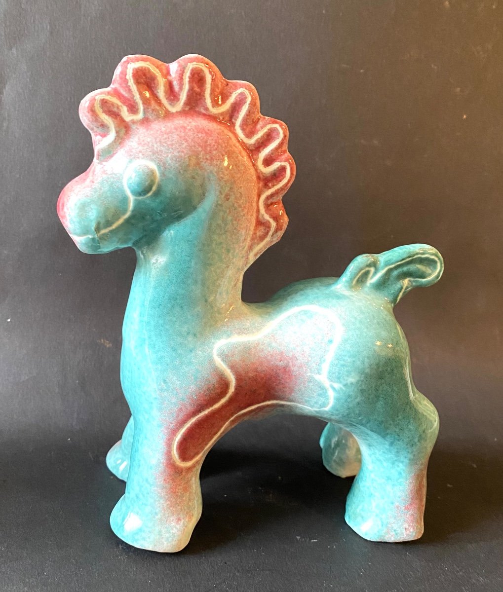 Small Stylized Horse / Pony In Glazed Ceramic. France. 1950s. -photo-5