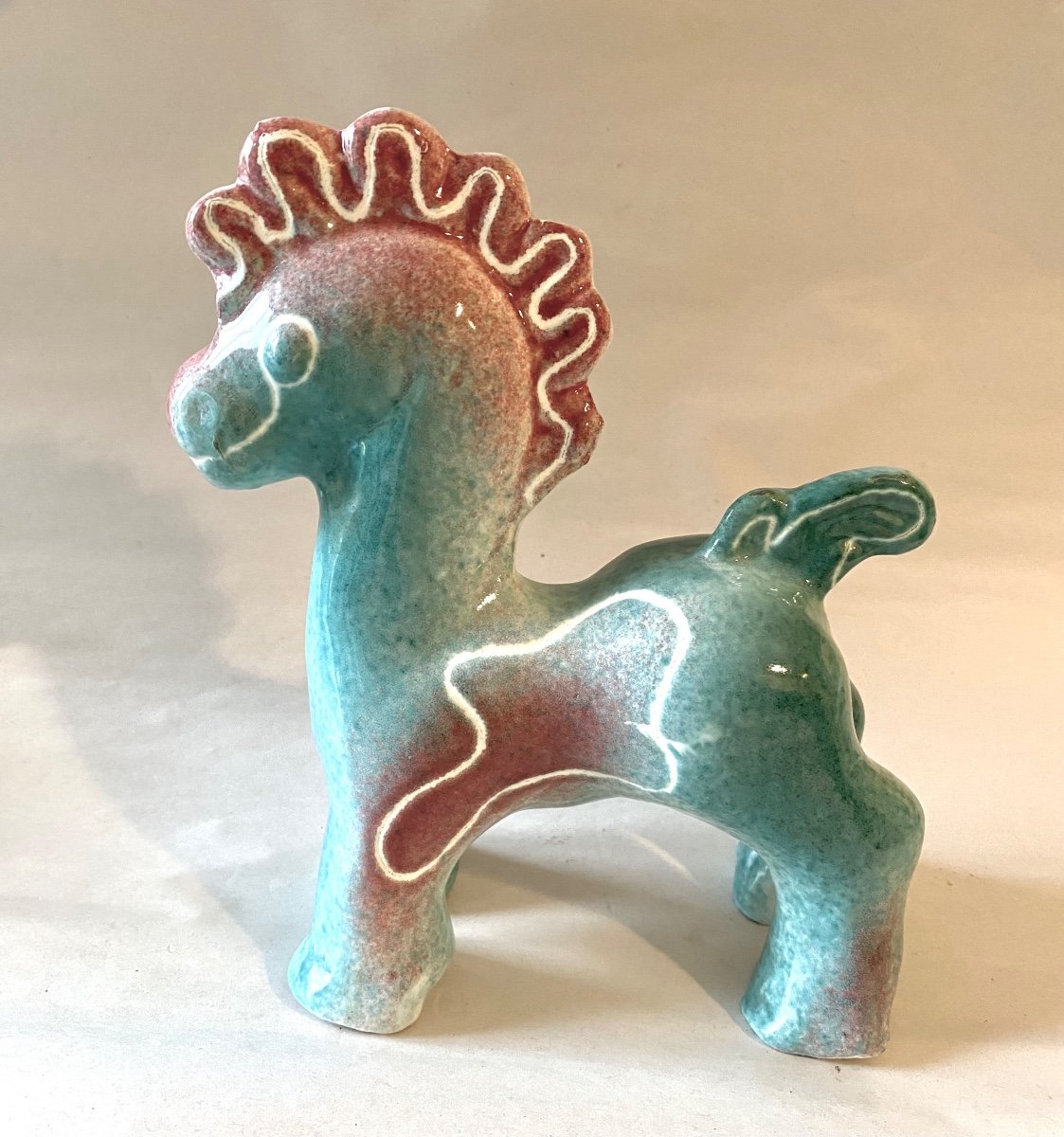 Small Stylized Horse / Pony In Glazed Ceramic. France. 1950s. 