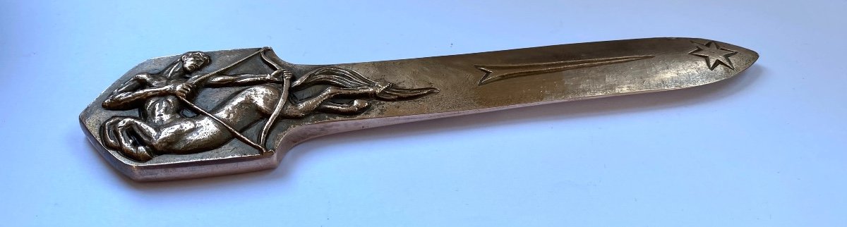 Art Deco Bronze Letter Opener And Paperweight. Centaur Or Sagittarius. 1931.-photo-4