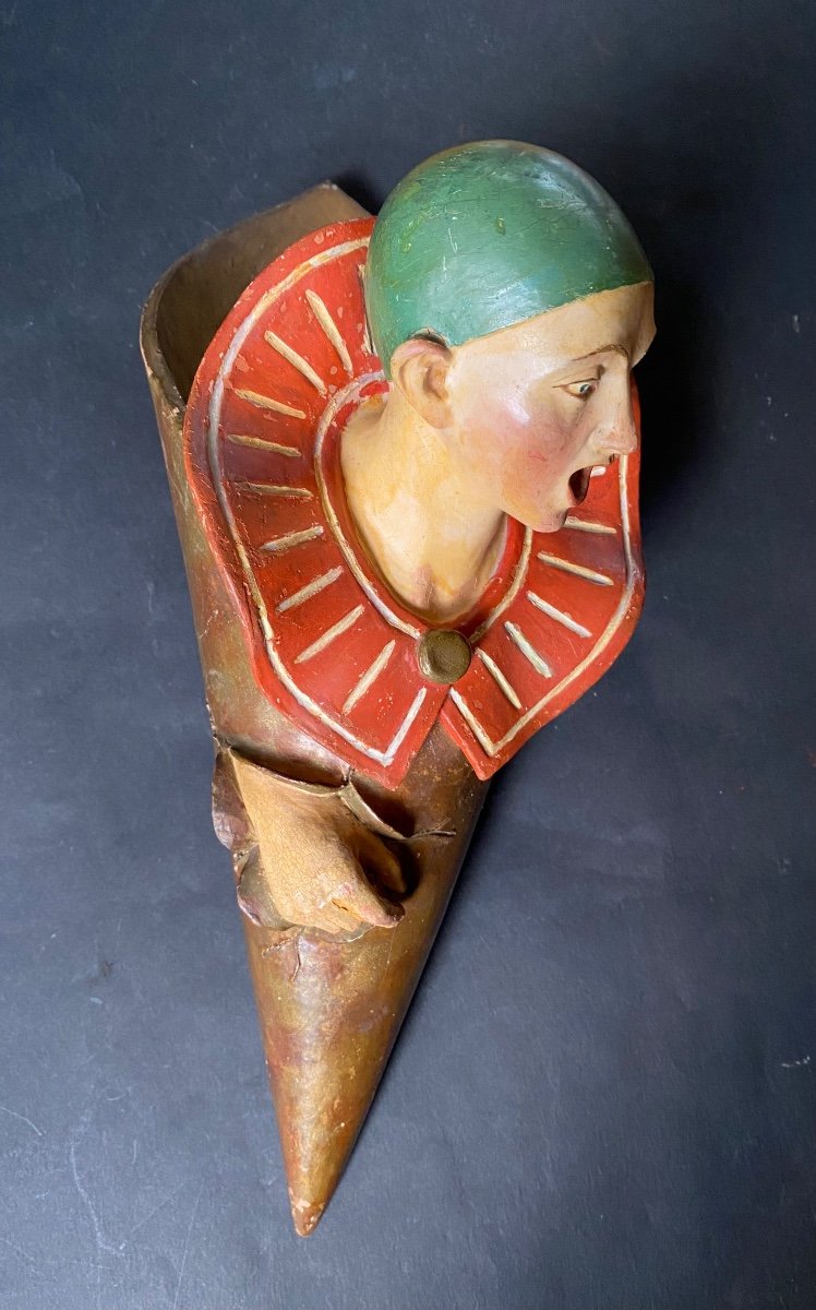 19th Century Bouquetiere In Polychrome Terracotta. Pierrot Subject. Clown. Circus. -photo-2