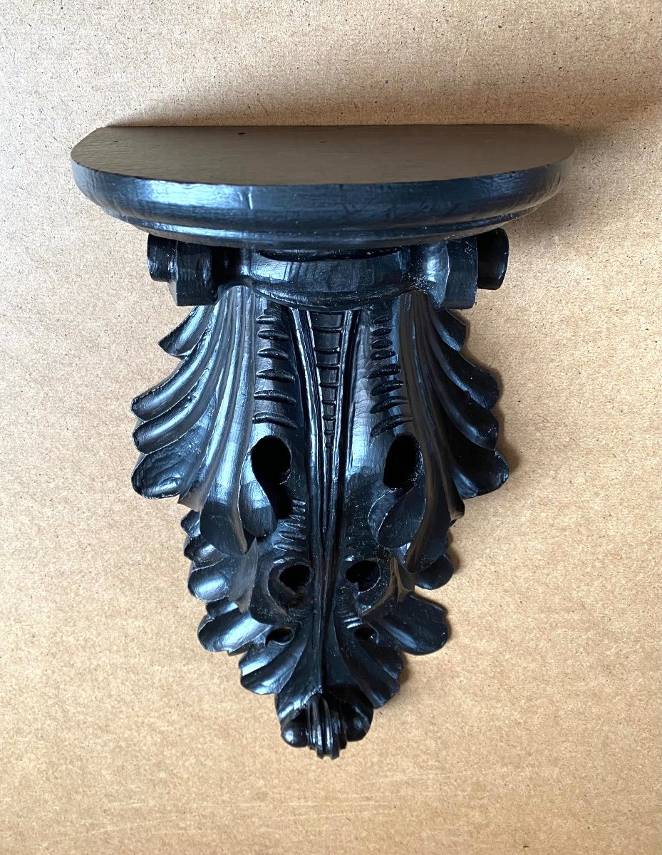 Console. Wall Table. Solid Wood, Carved And Blackened, 19th Century. Acanthus Leaf Decoration. -photo-2