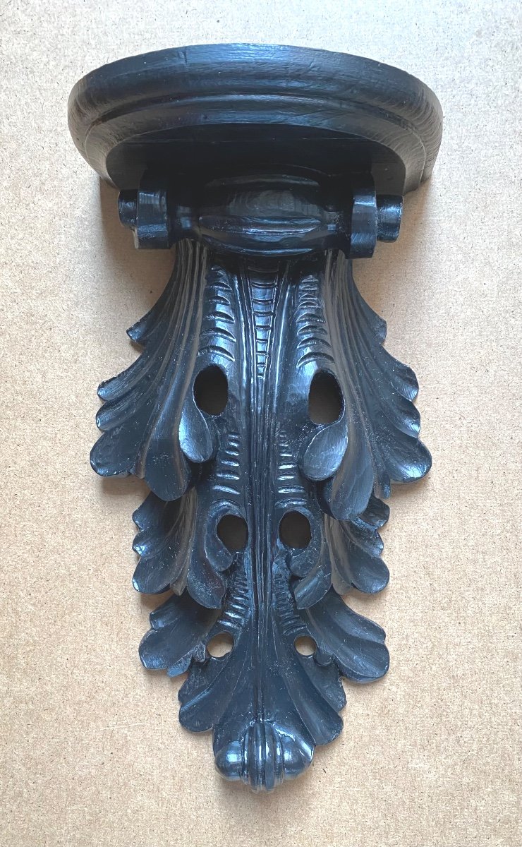 Console. Wall Table. Solid Wood, Carved And Blackened, 19th Century. Acanthus Leaf Decoration. 