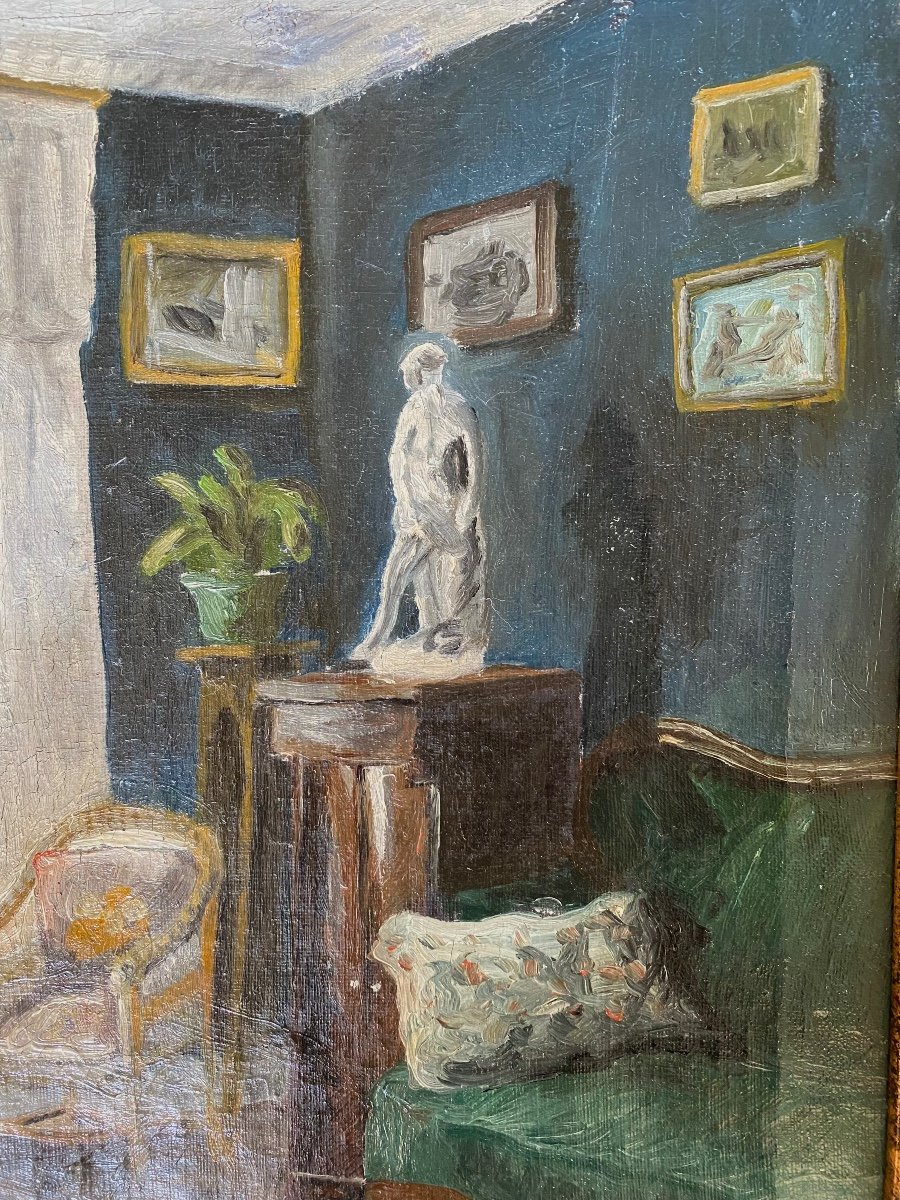 «  Intérieur ».  Huile Sur Toile Encadrée Début XXème. -photo-2