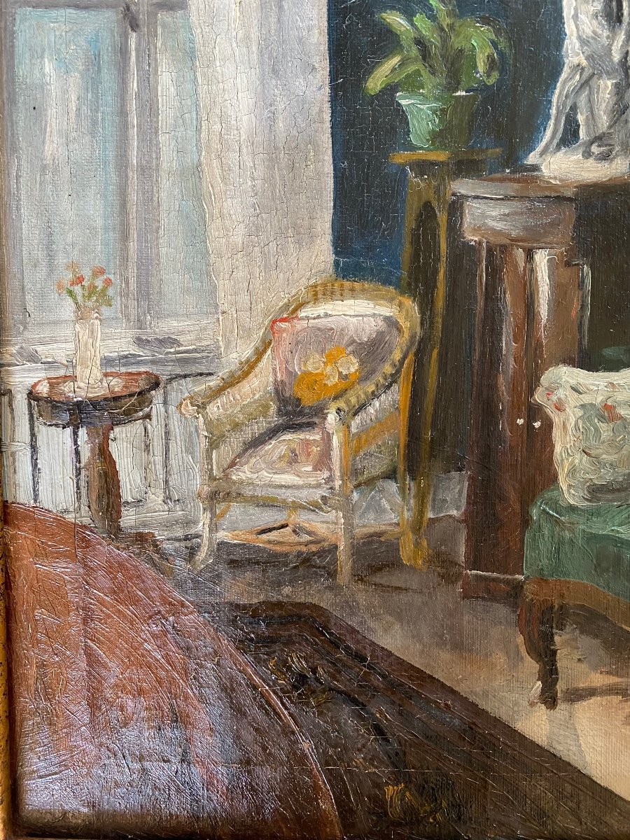 «  Intérieur ».  Huile Sur Toile Encadrée Début XXème. -photo-3