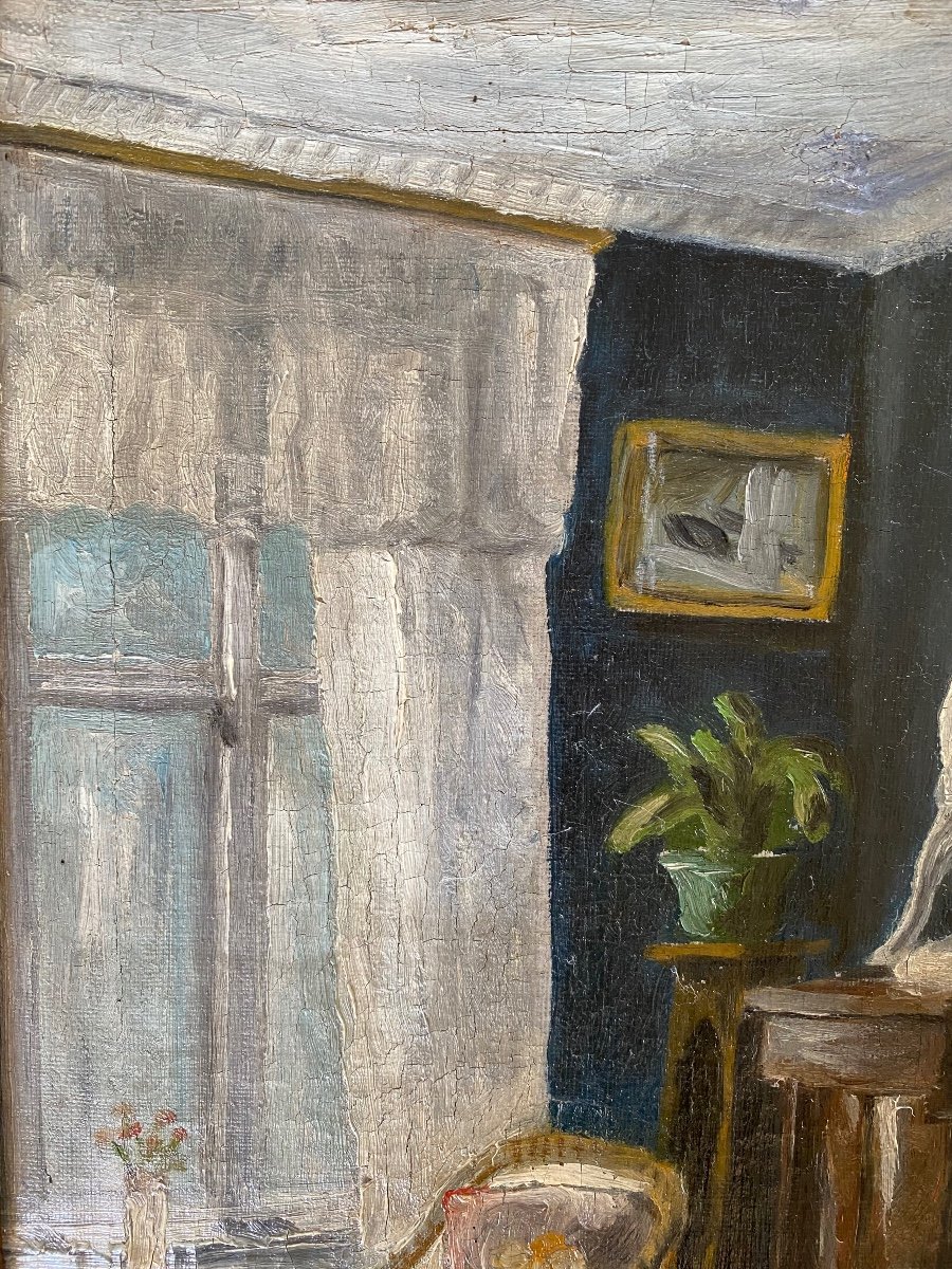 «  Intérieur ».  Huile Sur Toile Encadrée Début XXème. -photo-1