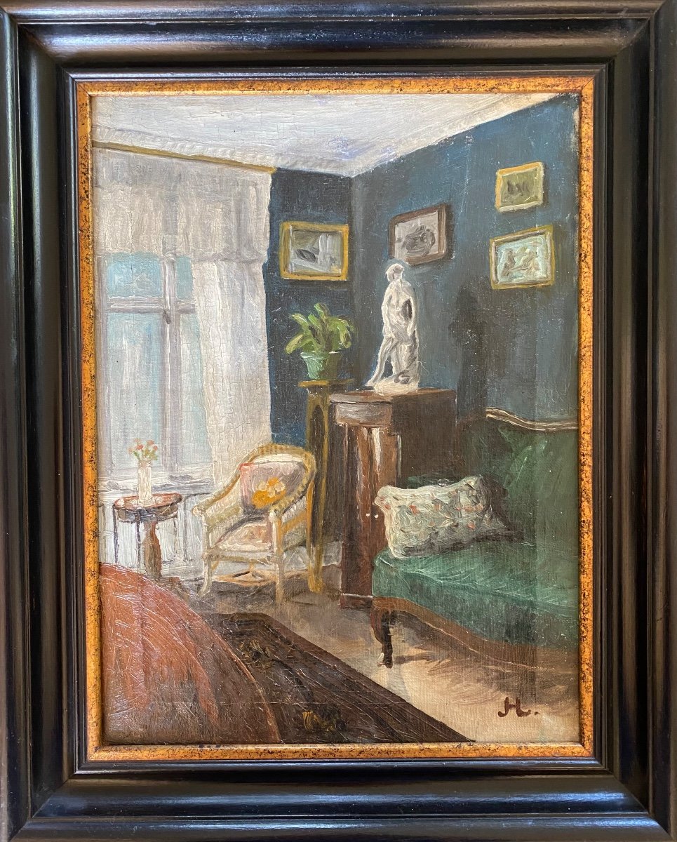 «  Intérieur ».  Huile Sur Toile Encadrée Début XXème. 